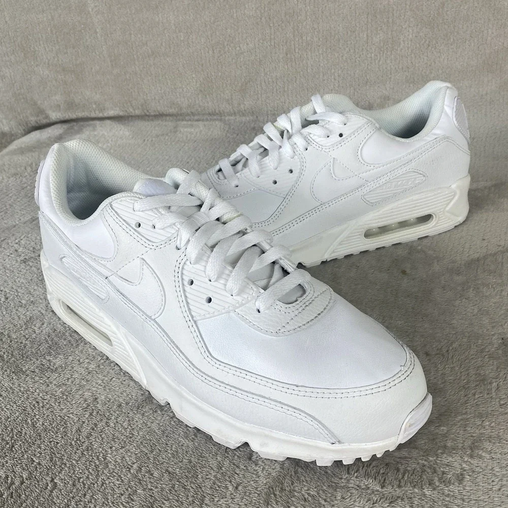 Nike Air Max 90 Shoes Mens Size 13 White Leather Running Sneakers CZ5594-100 NEW